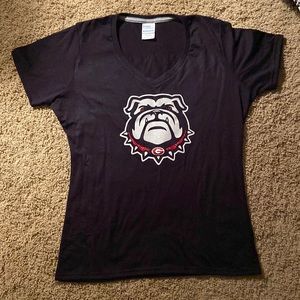 New Black UGA Dawgs Glitter V-Neck T-Shirt